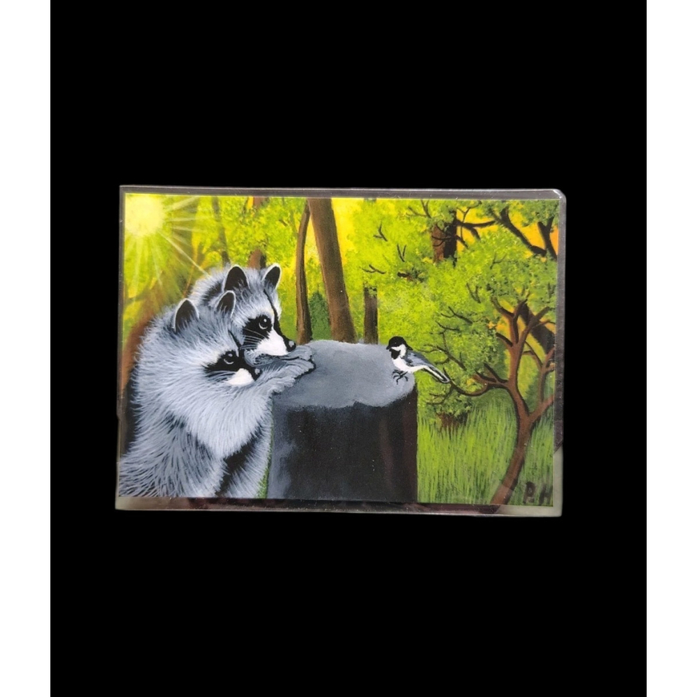 ACEO phyllis hartley O.E. Print racoons "playful and curious" 2016 signed